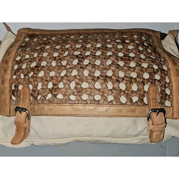 Anabaglish Sundance Canvas/Leather Large Distressed Messenger Bag 16x11x5 - Picture 3 of 14